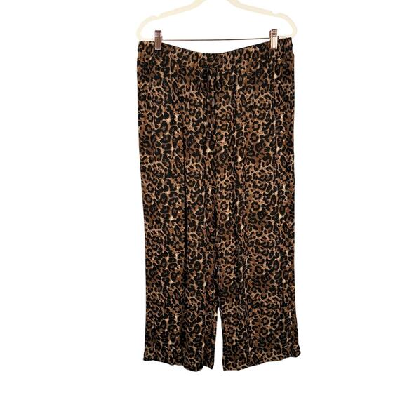 Robert Louis Pants Womens Large Brown Black Animal Print Rayon Pull-on Capri - Picture 1 of 9